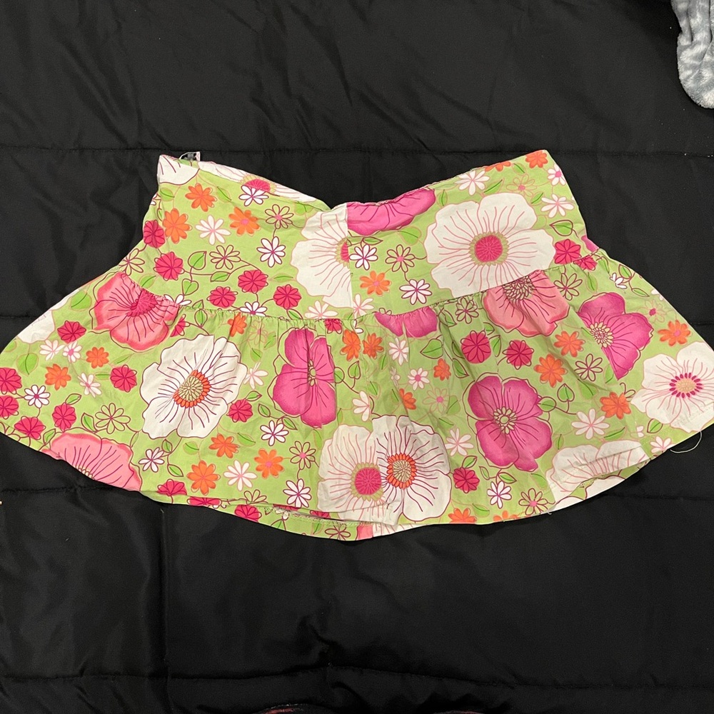 Pink and Orange Ruffled Mini Skater Skirt